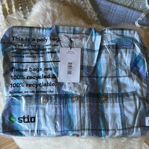 Stio women’s M Hutkeeper Shirt NWT, still in the bag. Misty Cloud Plaid